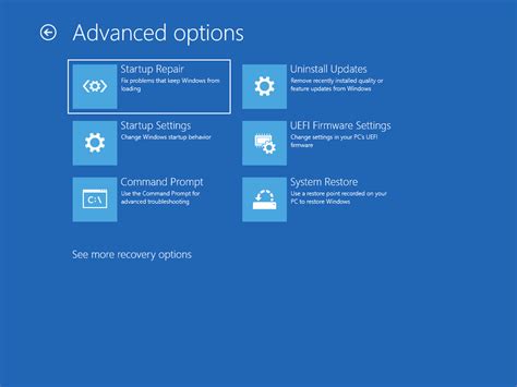 Recovery options in Windows 